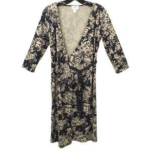 Ann Taylor LOFT Petites Wrap Dress Size 6P Black Taupe Floral Print Mid Length